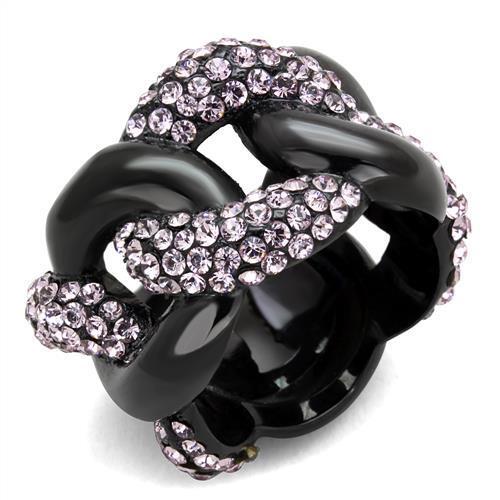 TK1787 - IP Black(Ion Plating) Stainless Steel Ring with Top Grade Crystal  in Light Amethyst