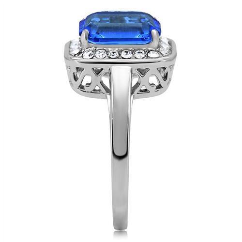 TK178 - High polished (no plating) Stainless Steel Ring with Top Grade Crystal  in Sapphire