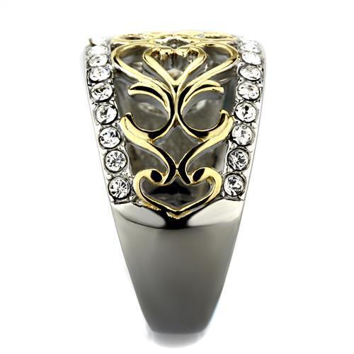 TK1792 - Two-Tone IP Gold (Ion Plating) Stainless Steel Ring with Top Grade Crystal  in Clear