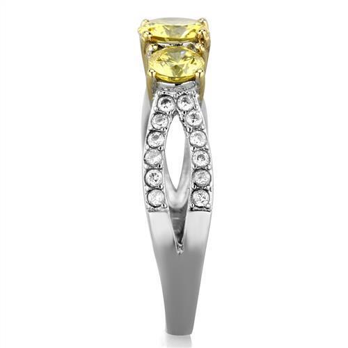 TK1795 - Two-Tone IP Gold (Ion Plating) Stainless Steel Ring with AAA Grade CZ  in Topaz