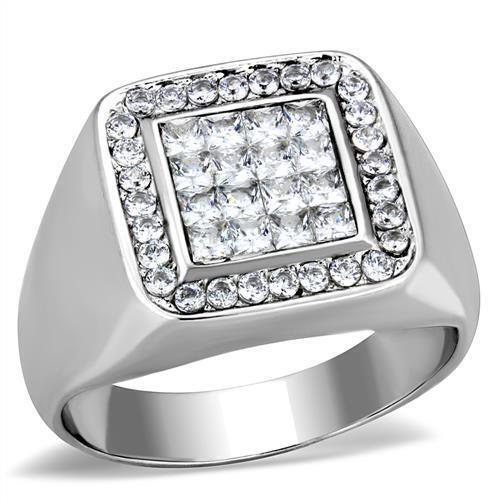 TK1802 - High polished (no plating) Stainless Steel Ring with AAA Grade CZ  in Clear