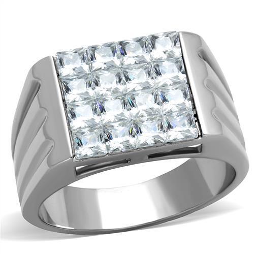 TK1803 - High polished (no plating) Stainless Steel Ring with AAA Grade CZ  in Clear