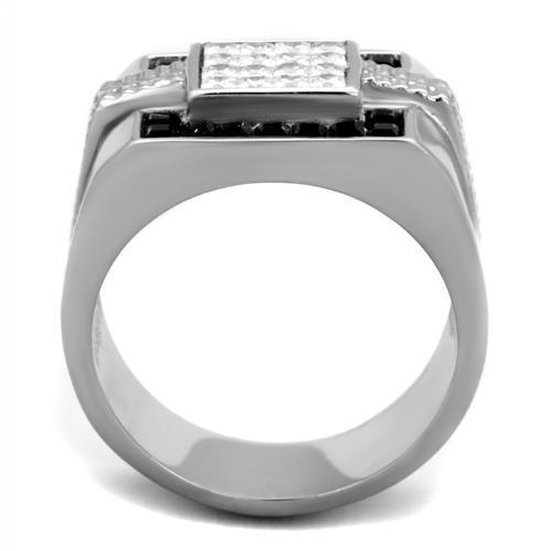 TK1809 - High polished (no plating) Stainless Steel Ring with Top Grade Crystal  in Jet