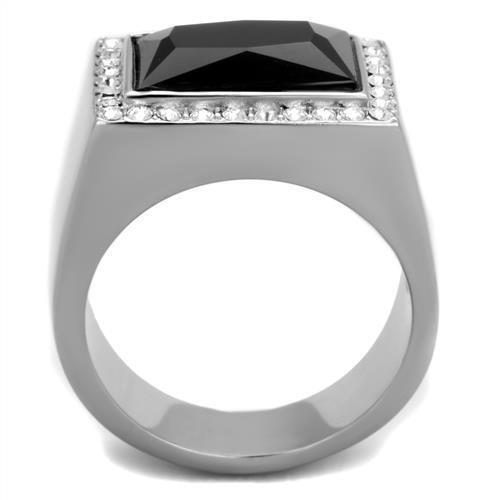 TK1810 - High polished (no plating) Stainless Steel Ring with Synthetic Onyx in Jet