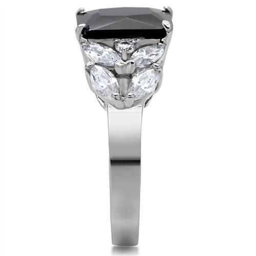 TK182 - High polished (no plating) Stainless Steel Ring with AAA Grade CZ  in Jet