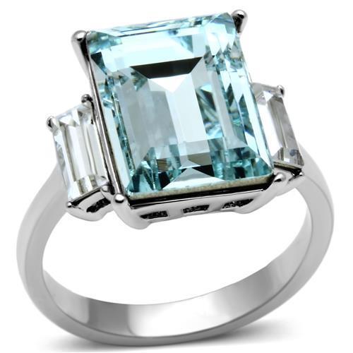 TK1862 - High polished (no plating) Stainless Steel Ring with Top Grade Crystal  in Sea Blue