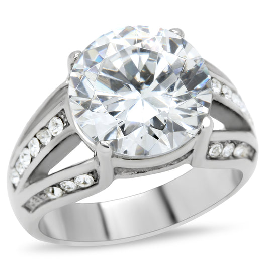 TK187 - High polished (no plating) Stainless Steel Ring with AAA Grade CZ  in Clear