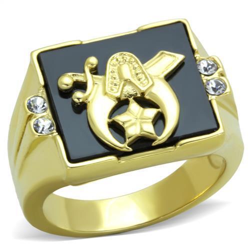 TK1890 - IP Gold(Ion Plating) Stainless Steel Ring with Synthetic Onyx in Jet