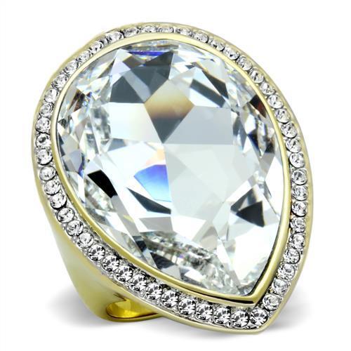 TK1905 - Two-Tone IP Gold (Ion Plating) Stainless Steel Ring with Top Grade Crystal  in Clear