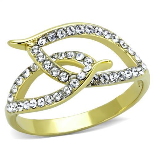 TK1907 - Two-Tone IP Gold (Ion Plating) Stainless Steel Ring with Top Grade Crystal  in Clear