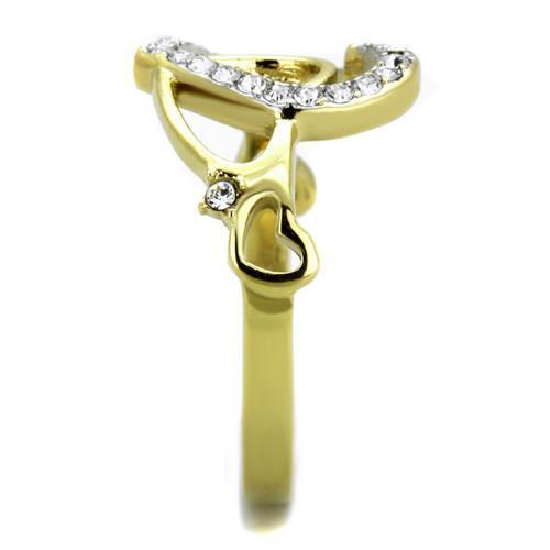 TK1908 - Two-Tone IP Gold (Ion Plating) Stainless Steel Ring with Top Grade Crystal  in Clear