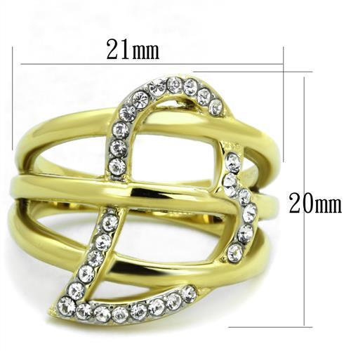 TK1913 - Two-Tone IP Gold (Ion Plating) Stainless Steel Ring with Top Grade Crystal  in Clear