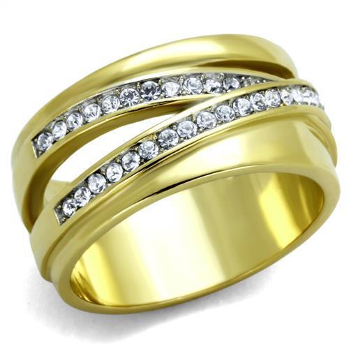 TK1914 - Two-Tone IP Gold (Ion Plating) Stainless Steel Ring with Top Grade Crystal  in Clear