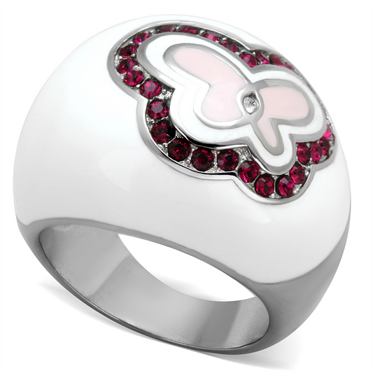 TK1927 - High polished (no plating) Stainless Steel Ring with Top Grade Crystal  in Ruby