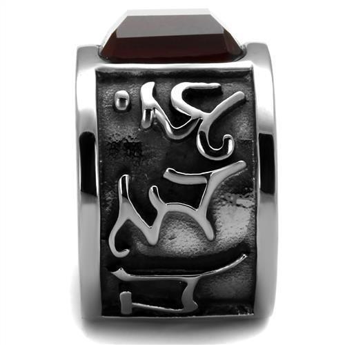 TK1964 - High polished (no plating) Stainless Steel Ring with Synthetic Synthetic Glass in Siam