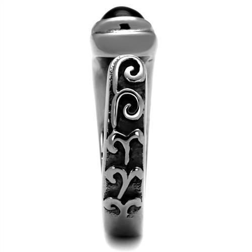 TK1971 - High polished (no plating) Stainless Steel Ring with Synthetic Onyx in Jet