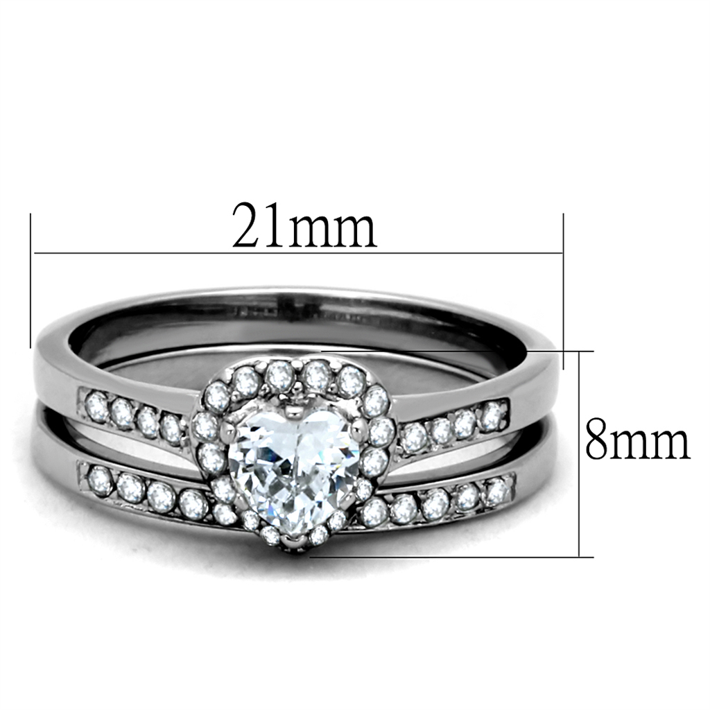 TK1W161 - High polished (no plating) Stainless Steel Ring with AAA Grade CZ  in Clear