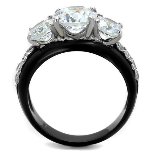 TK2021 - Two-Tone IP Black Stainless Steel Ring with AAA Grade CZ  in Clear