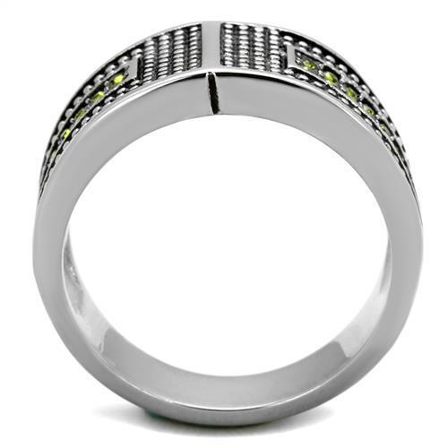 TK2022 - High polished (no plating) Stainless Steel Ring with Top Grade Crystal  in Olivine color