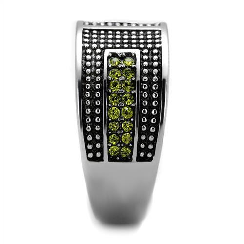 TK2022 - High polished (no plating) Stainless Steel Ring with Top Grade Crystal  in Olivine color