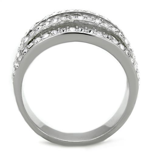 TK2029 - High polished (no plating) Stainless Steel Ring with Top Grade Crystal  in Clear