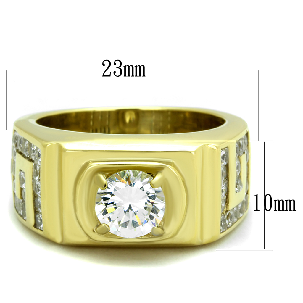 TK2045 - IP Gold(Ion Plating) Stainless Steel Ring with AAA Grade CZ  in Clear