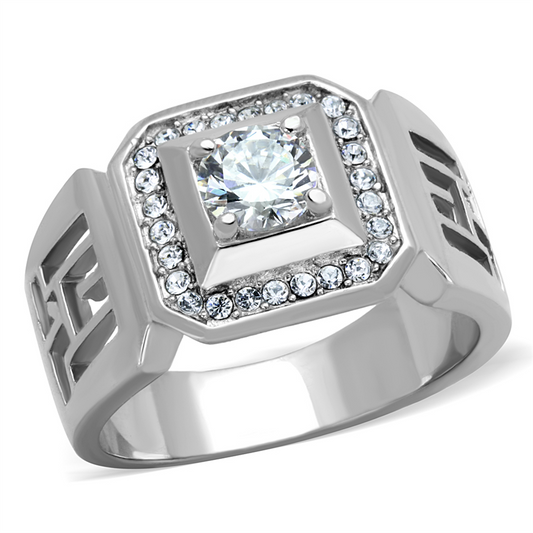 TK2046 - High polished (no plating) Stainless Steel Ring with AAA Grade CZ  in Clear