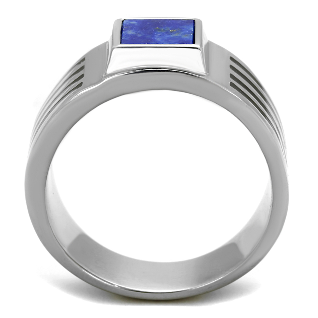 TK2047 - High polished (no plating) Stainless Steel Ring with Precious Stone Lapis in Montana