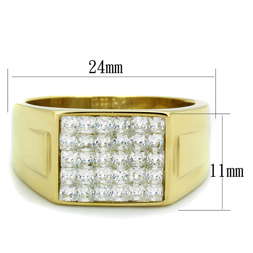 TK2048 - IP Gold(Ion Plating) Stainless Steel Ring with AAA Grade CZ  in Clear