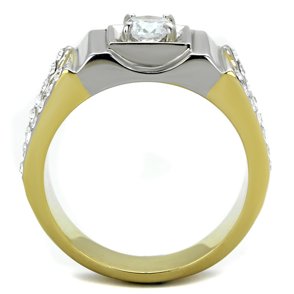 TK2049 - Two-Tone IP Gold (Ion Plating) Stainless Steel Ring with AAA Grade CZ  in Clear