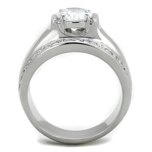 TK2054 - High polished (no plating) Stainless Steel Ring with AAA Grade CZ  in Clear