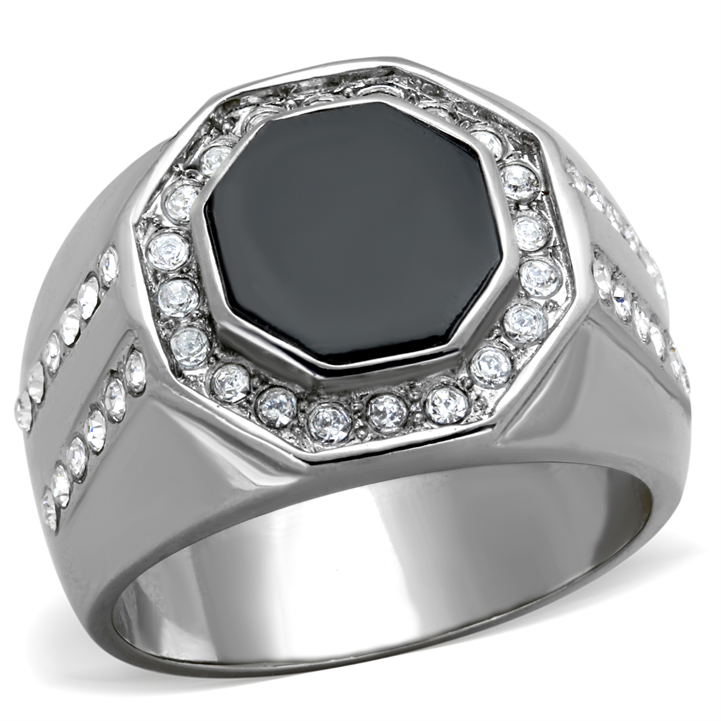 TK2066 - High polished (no plating) Stainless Steel Ring with Top Grade Crystal  in Clear