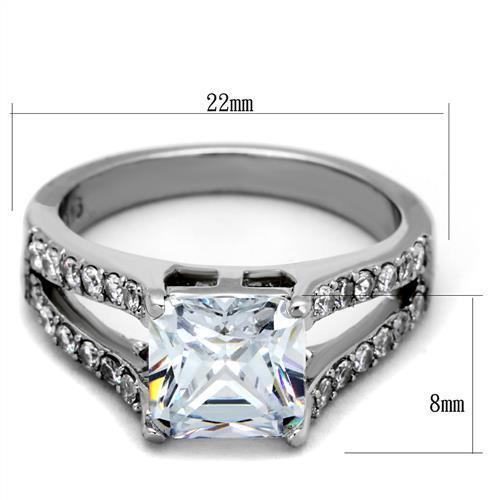 TK2112 - High polished (no plating) Stainless Steel Ring with AAA Grade CZ  in Clear