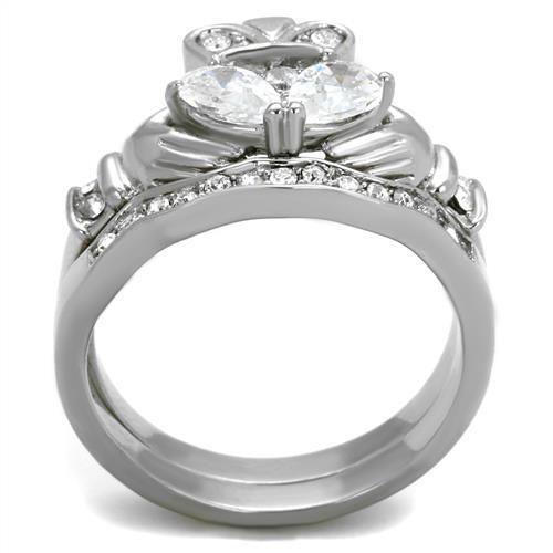 TK2119 - High polished (no plating) Stainless Steel Ring with AAA Grade CZ  in Clear