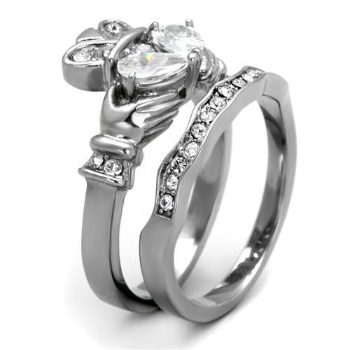 TK2119 - High polished (no plating) Stainless Steel Ring with AAA Grade CZ  in Clear