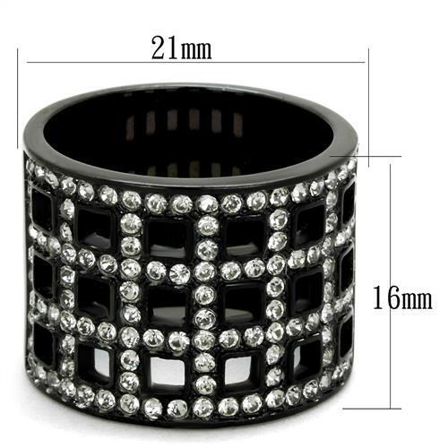 TK2155 - IP Black(Ion Plating) Stainless Steel Ring with Top Grade Crystal  in Black Diamond