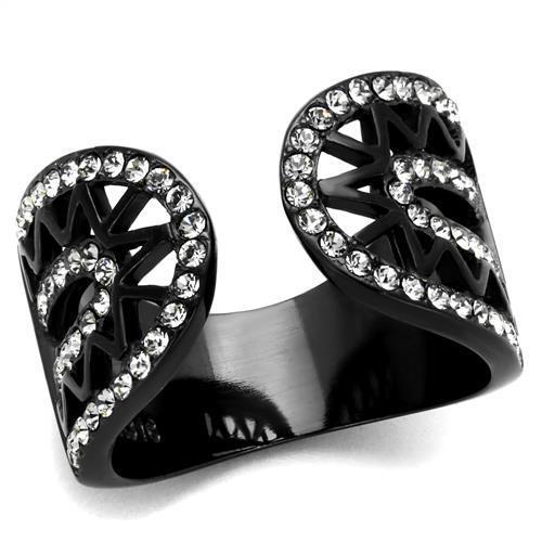 TK2166 - IP Black(Ion Plating) Stainless Steel Ring with Top Grade Crystal  in Black Diamond