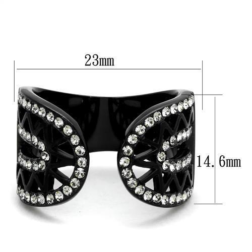 TK2166 - IP Black(Ion Plating) Stainless Steel Ring with Top Grade Crystal  in Black Diamond