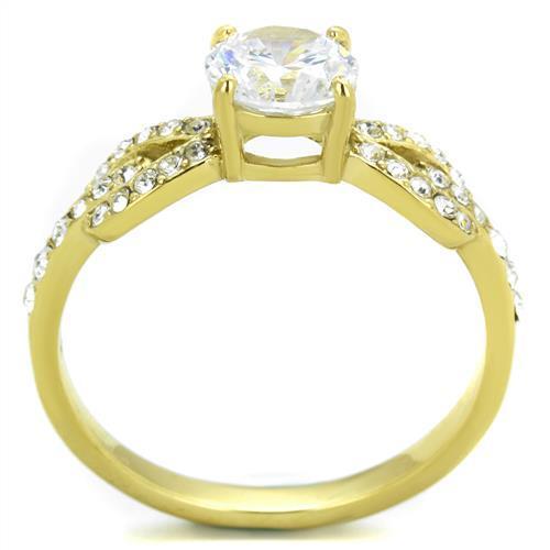 TK2168 - IP Gold(Ion Plating) Stainless Steel Ring with AAA Grade CZ  in Clear