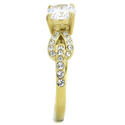 TK2168 - IP Gold(Ion Plating) Stainless Steel Ring with AAA Grade CZ  in Clear