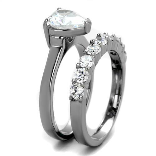 TK2176 - High polished (no plating) Stainless Steel Ring with AAA Grade CZ  in Clear