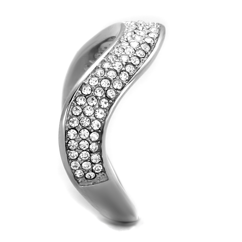 TK2181 - High polished (no plating) Stainless Steel Ring with Top Grade Crystal  in Clear