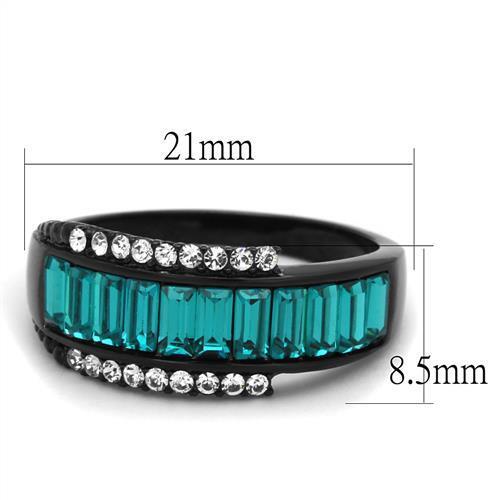 TK2190 - IP Black(Ion Plating) Stainless Steel Ring with Top Grade Crystal  in Blue Zircon