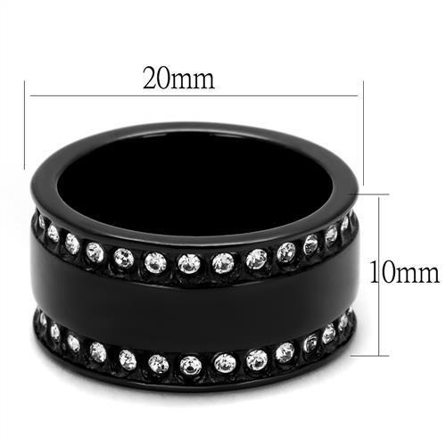 TK2195 - IP Black(Ion Plating) Stainless Steel Ring with Top Grade Crystal  in Clear