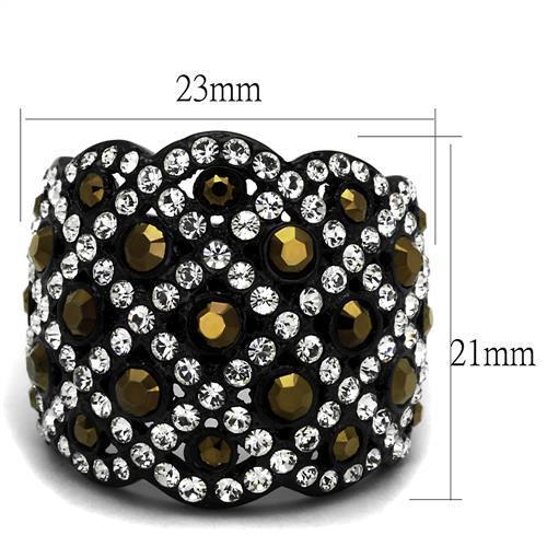 TK2197 - IP Black(Ion Plating) Stainless Steel Ring with Top Grade Crystal  in Metallic Light Gold