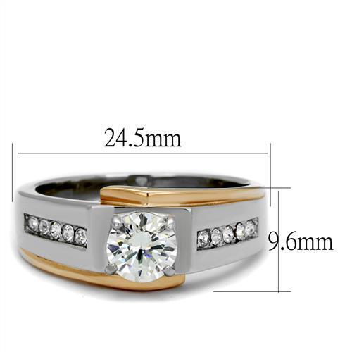 TK2218 - Two-Tone IP Rose Gold Stainless Steel Ring with AAA Grade CZ  in Clear