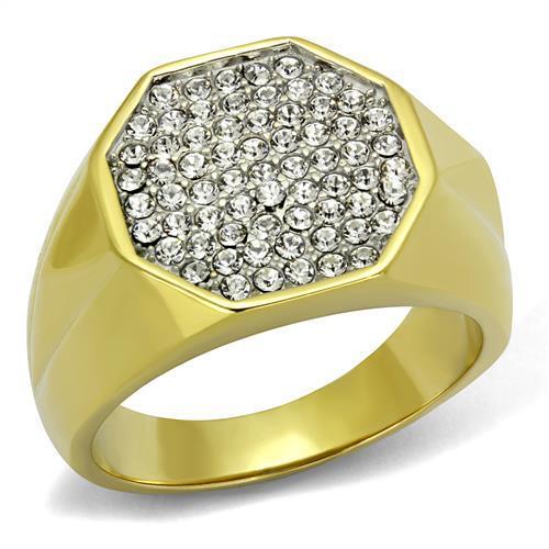 TK2221 - Two-Tone IP Gold (Ion Plating) Stainless Steel Ring with Top Grade Crystal  in Clear