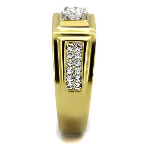 TK2222 - Two-Tone IP Gold (Ion Plating) Stainless Steel Ring with AAA Grade CZ  in Clear