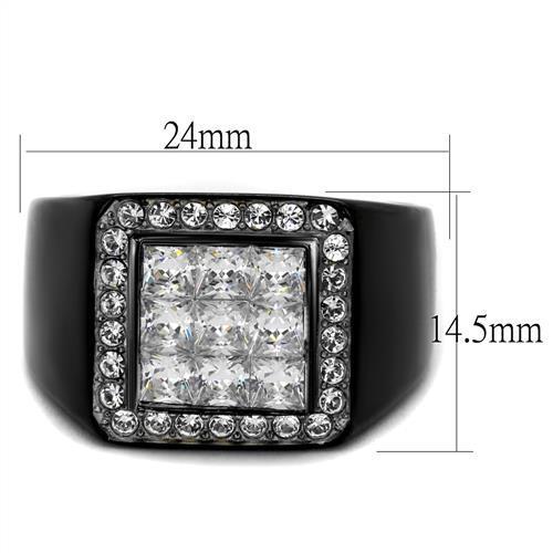 TK2230 - Two-Tone IP Black Stainless Steel Ring with AAA Grade CZ  in Clear