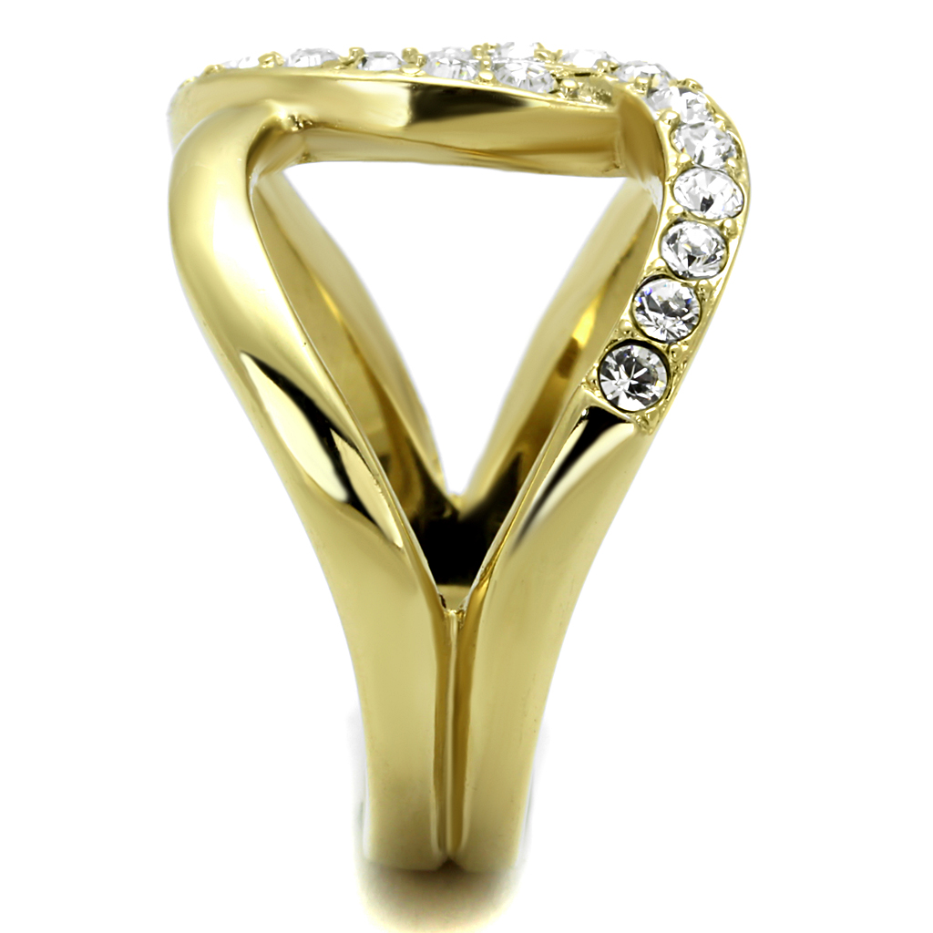 TK2253 - Two-Tone IP Gold (Ion Plating) Stainless Steel Ring with Top Grade Crystal  in Clear